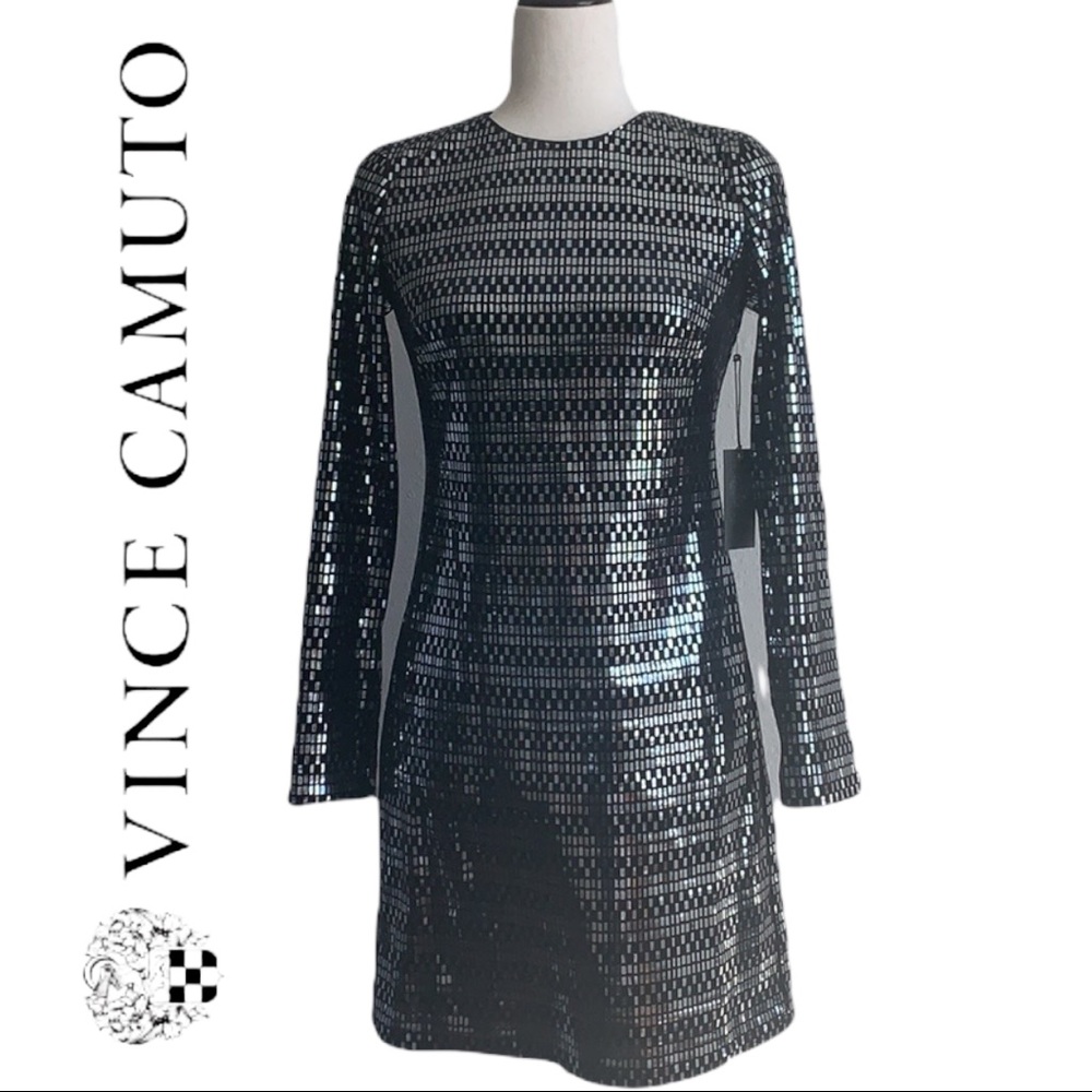 Vince Camuto Geo-Sequin Longsleeve Minidress Size 2